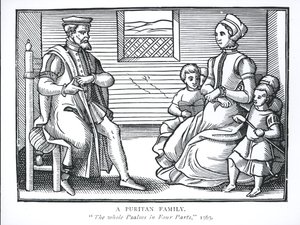 『四部の詩篇全体』からのピューリタン家、1563年